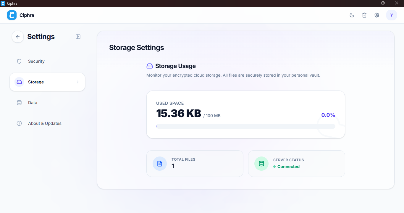 Ciphra Settings Page